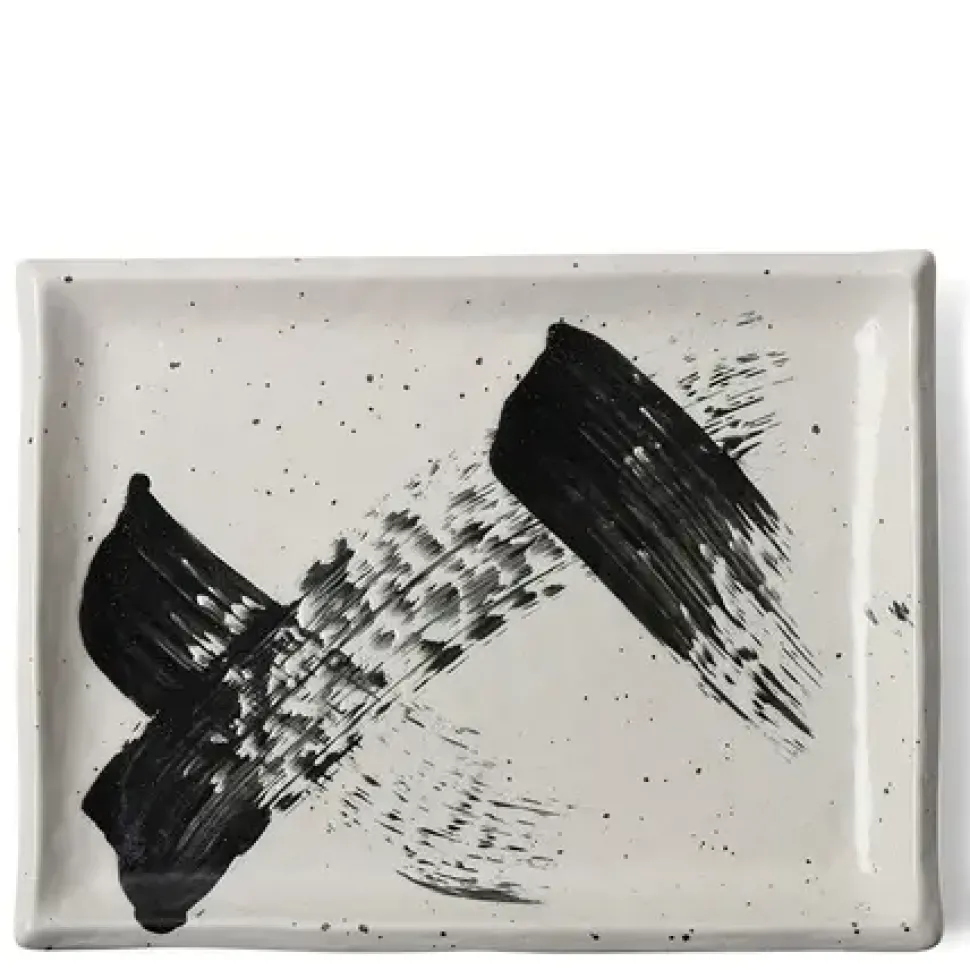 Black White Brush Rectangle Platter