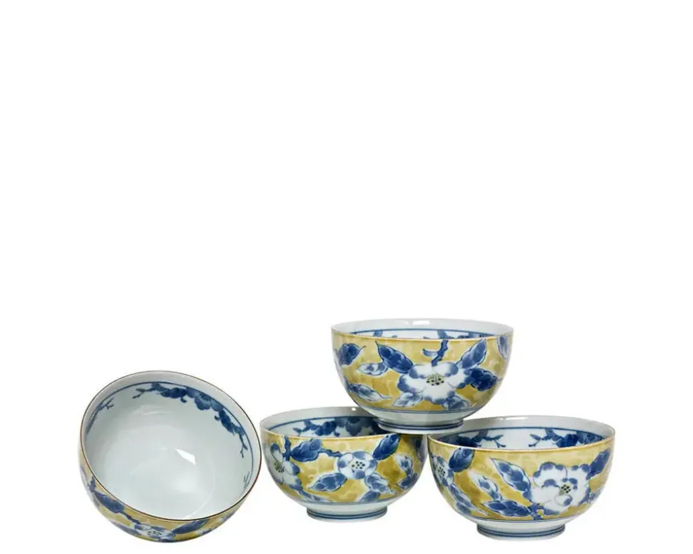 Blue Flower 5" Yellow Bowl Set
