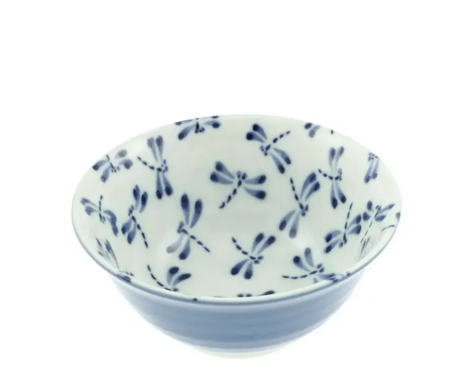 Bowl Blue & White Dragonfly 6"