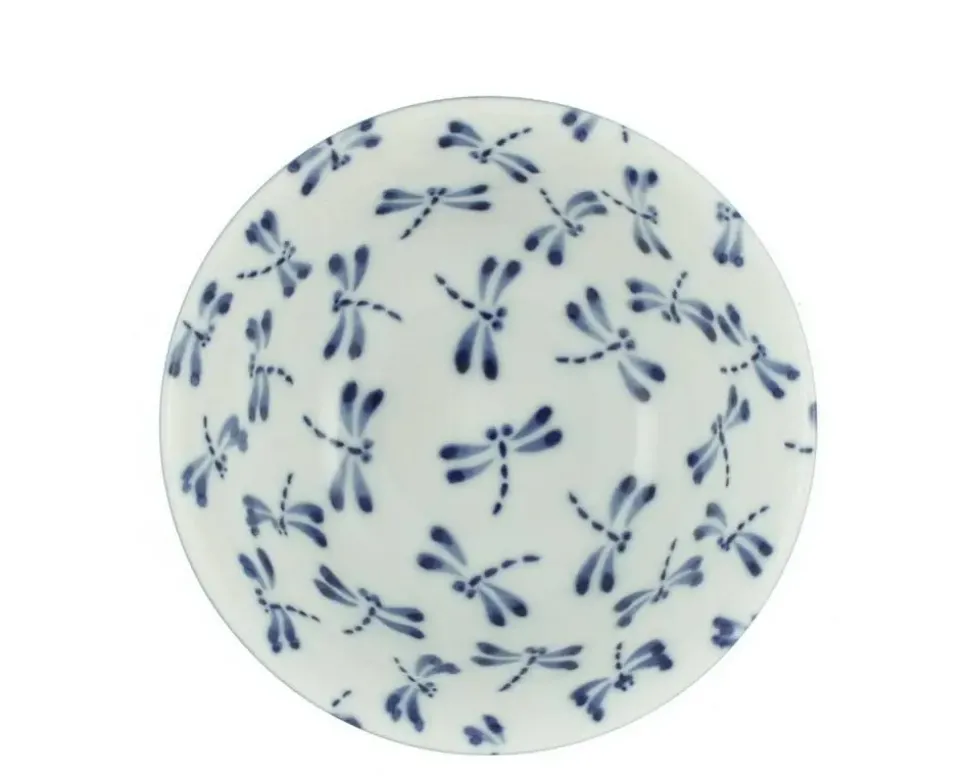 Bowl Blue & White Dragonfly 6"