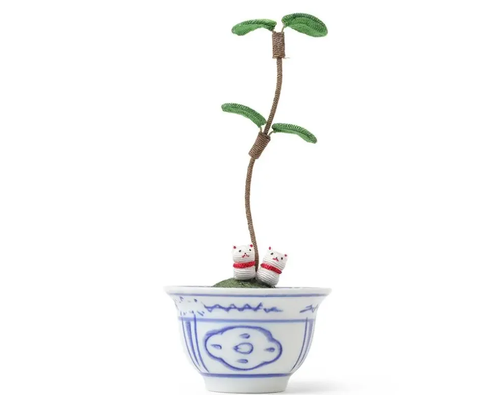 Figurine Potted Plant Fortune Cats