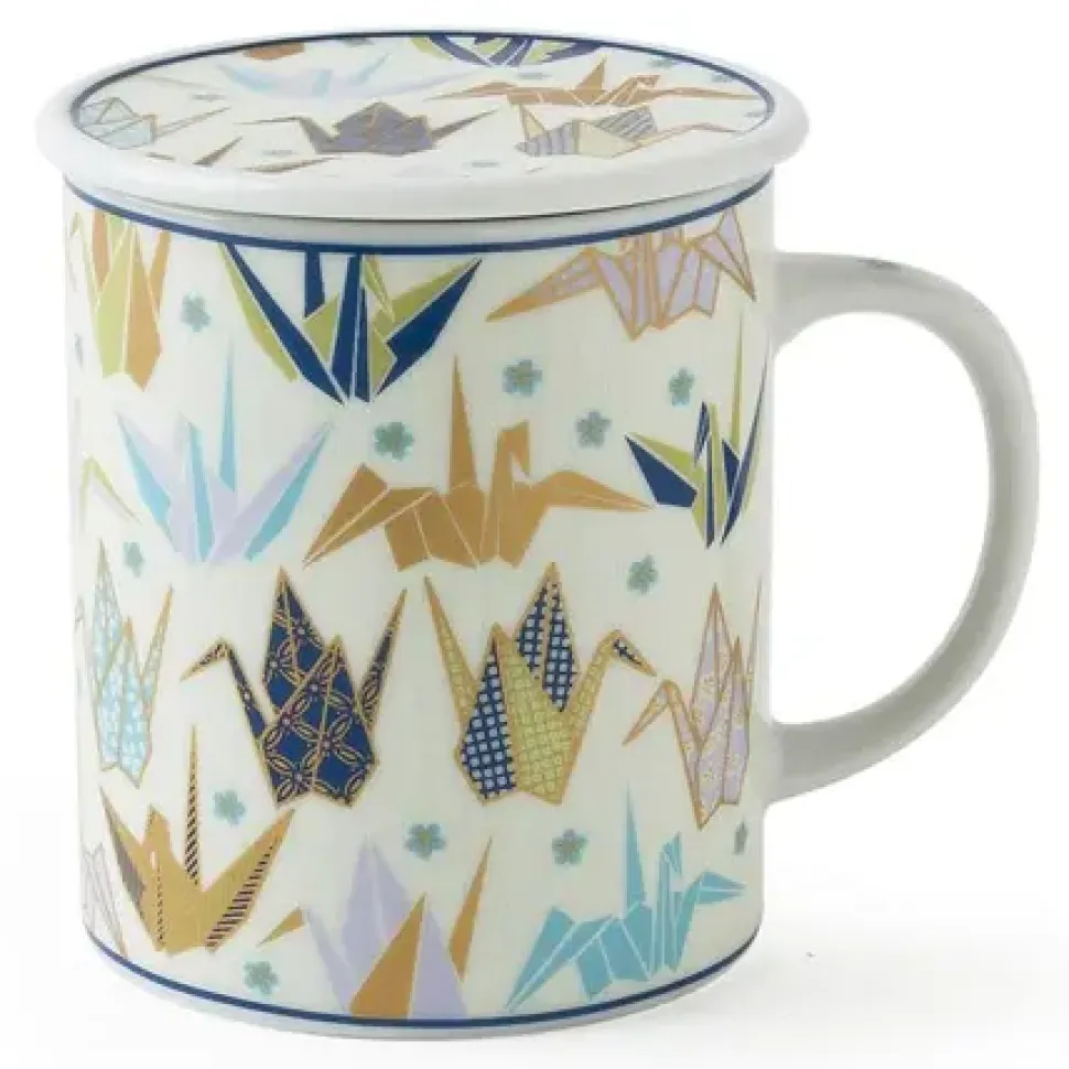 Origami Cranes 8 Oz. Lidded Mug - Blue