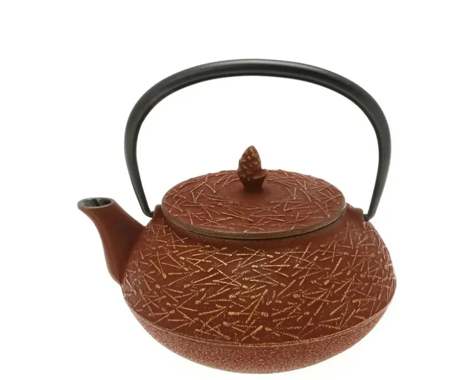 Teapot Cast Iron Gold Cranberry Pine Needles