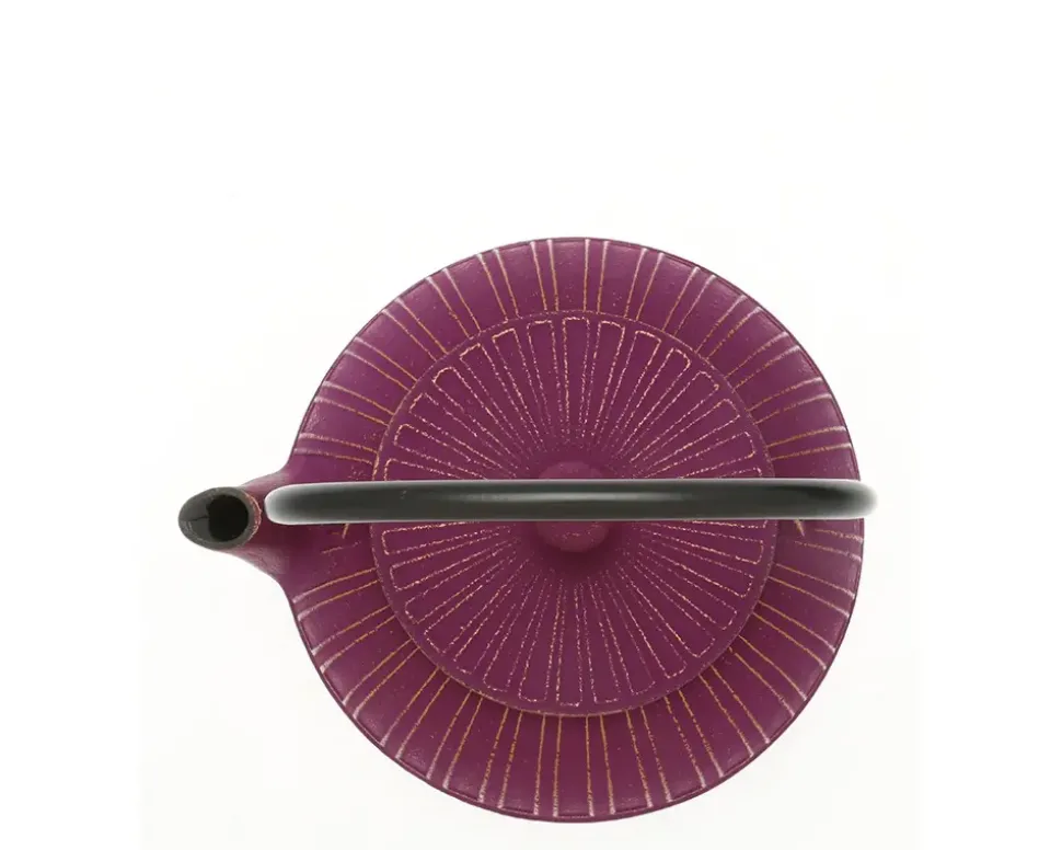 Teapot Cast Iron Gold Purple Chrysanthemum