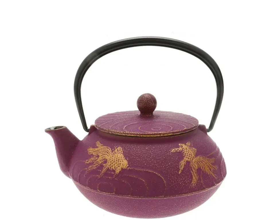 Teapot Cast Iron Purple Goldfish