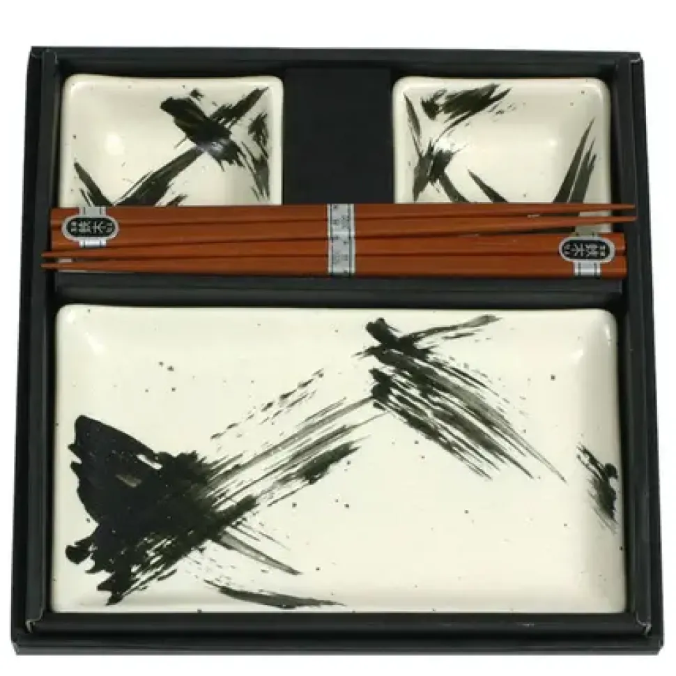 White Brush Stroke Sushi Set